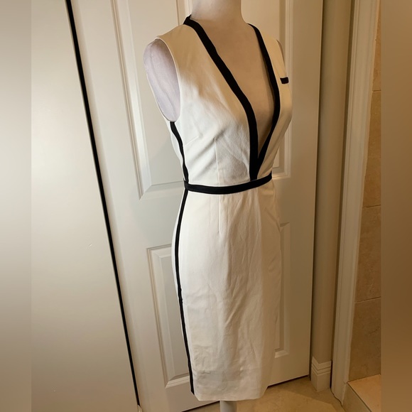 Pure Navy White & Black Plunging Neckline Midi Dress - Picture 3 of 5